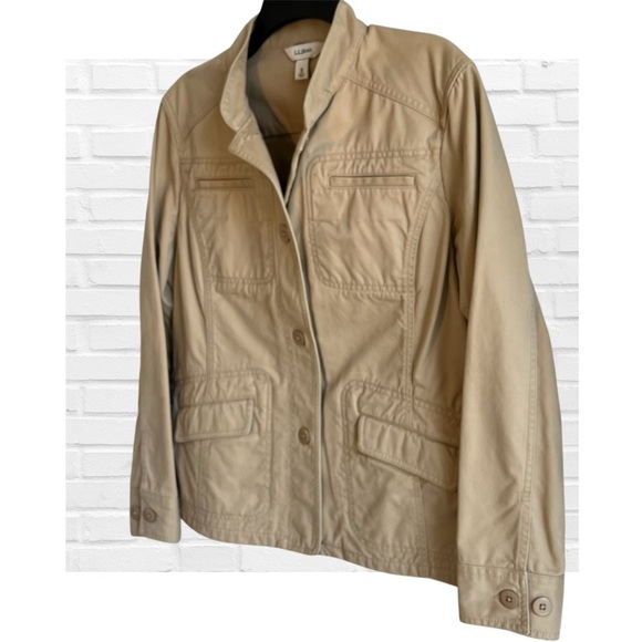 L.L. Bean Women's Beige Fitted Utility Jacket Pima Cotton Coat Medium Blazer - Picture 2 of 12